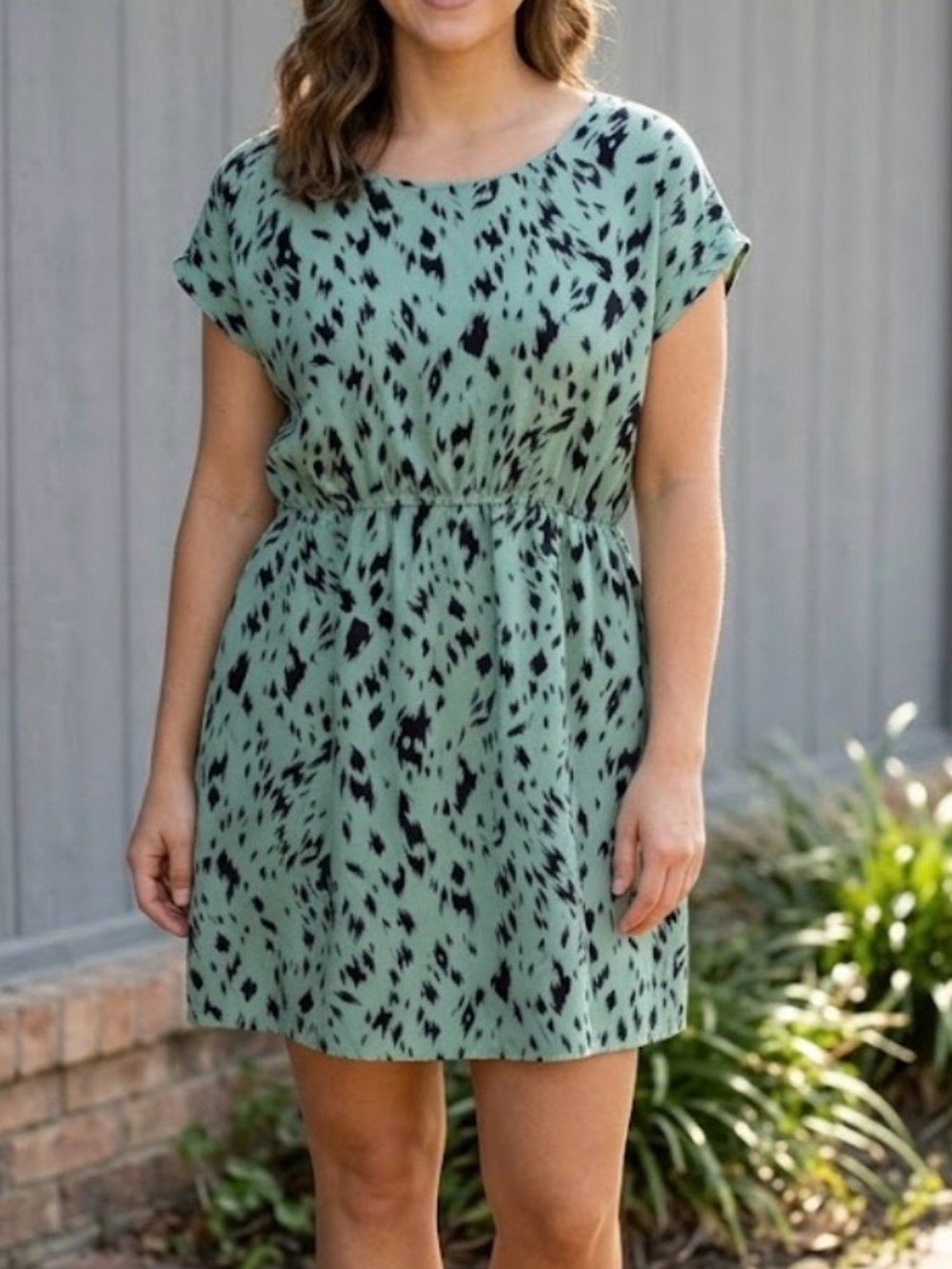 Women's Mint Green Short Sleeve Printed Dress